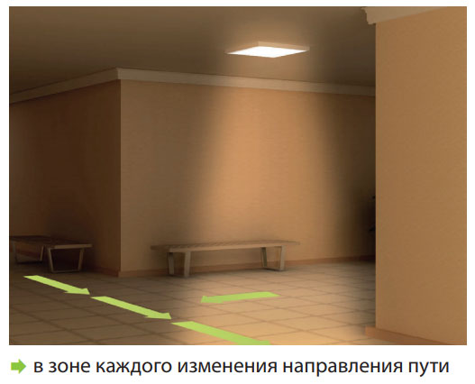 аварийное освещение на поворотах и перекрестках коридоров