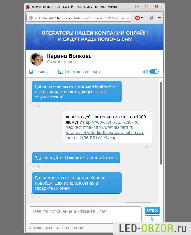Мое общение с консультантом про лампу